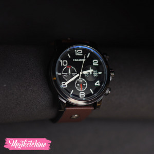 Men Triple Dial Round Pointer Quartz Watch