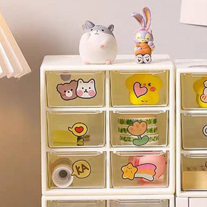 6 Drawers Stationery Organizer Box With Random Sticker-White