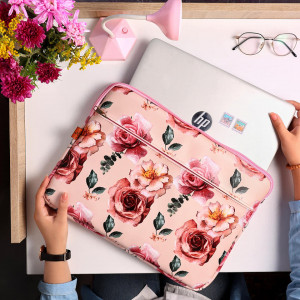 Leather Laptop Sleeve-Pink Flower-15.6 Inch 