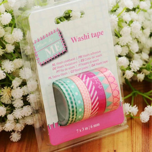 7 Rolls Geometric & Striped Pattern Random Washi Tape ( 300 CM ) 