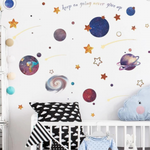 2pcs Outer Space Planet Pattern Wall Sticker Gift For Kids Bedroom