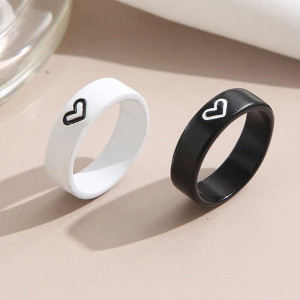 2pcs Couple Heart Detail Ring
