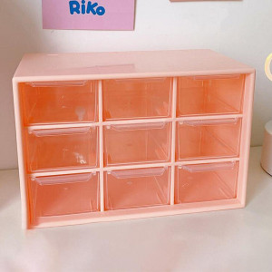 9 Drawers Stationery Organizer Box With Random Sticker-Pink