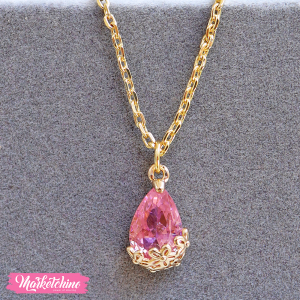 Gold Necklace-Pink Crystal