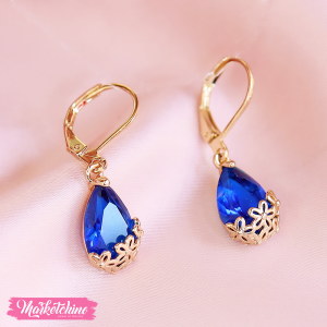 Gold Earring-Blue Crystal