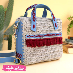 Crochet Cross Bag-Blue&Maroon