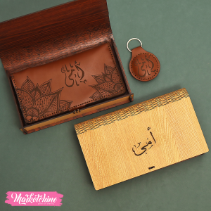 Set OF 2PCs OF Leather Wallet & Keychain Box-أمي