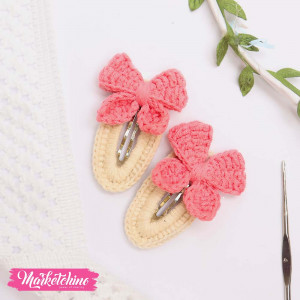 Crochet Hairclips-Pink Ribbon (Set Of 2 )