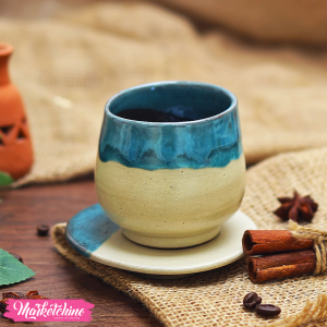 Pottery mug With Coaster-Turquoise