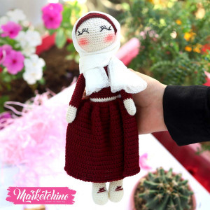 Doll-Crochet-Veiled Maroon Girl (24 cm)