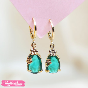 Gold Earring-Green Crystal