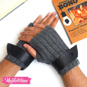 Gloves With Leather For Men-Crochet-Gray