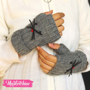 Gloves-Crochet-Gray Cat