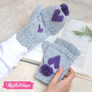 Gloves-Crochet-Gray&Purple