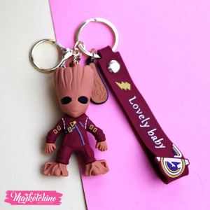 Silicone Keychain-Maroon Baby Groot  