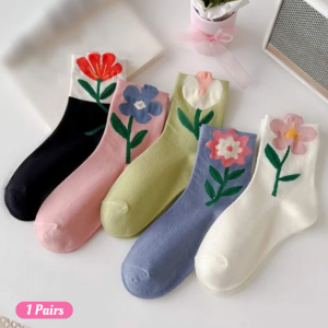 1pairs Random Floral Pattern Crew Socks