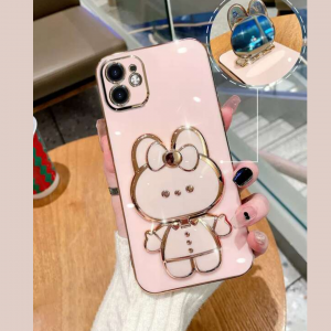 Plating  1 Cover iphone 13 Pro Max With Rabbit Design Mirror