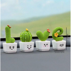 4pcs/set Mini Artificial Plant Design Decoration Craft, Cartoon Plant Shaped Decoration Object For Home Decoration