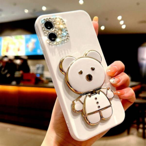 Rhinestone Cover Iphone 14  With Bear Decor Holder