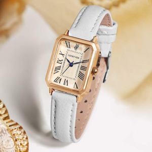 Rectangle Pointer Quartz Watch-White