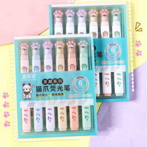 6pcs Cat Paw Design Soft Colored Highlighter Pens