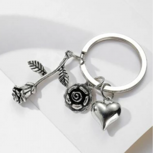 Flower & Heart Charm Keychain