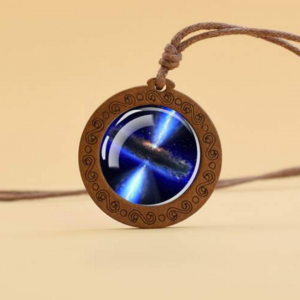 Universe Black Hole Art Glass Wooden Necklace