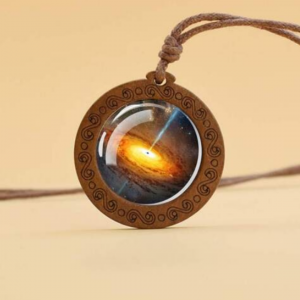 Space Black Hole Glass & Wood Pendant Necklace