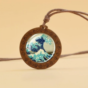 Wave Print Round Charm Necklace