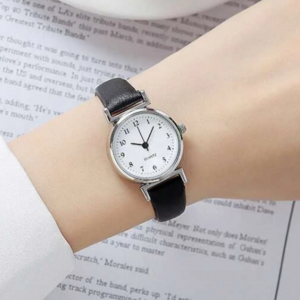 Black PU Polyurethane Strap Fashion Round Dial Quartz Watch