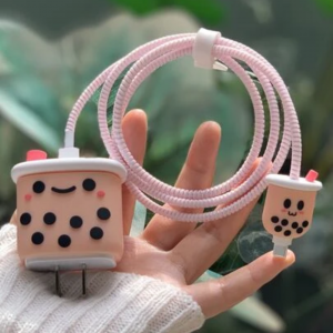 4pcs Milk Tea Design Charging Data Cable Protector Iphone