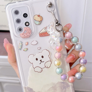 Cartoon Bear Print Clear Cover Iphone 13 With Lanyard