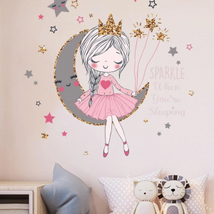 Cartoon Girl Print Kids Wall Sticker
