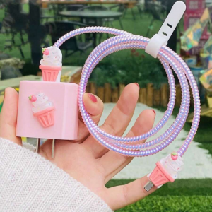 Set Of 5 pcs Ice-cream Data Cable Protector & Charger Head Cover iPhone