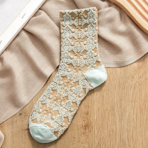 Floral Pattern Crew Socks-Mint Green 2