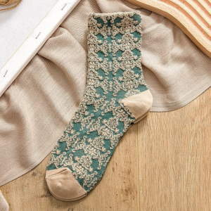 Floral Pattern Crew Socks-Olive