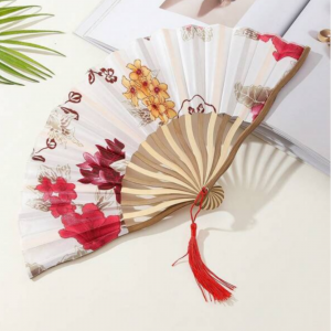  Women's Tassel Folding Retro Portable Hand Folding Fan 