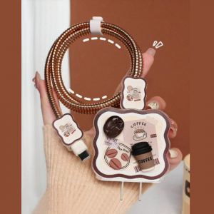 Set Of 5pcs Coffee Bean Design Charging Data Cable Protector Iphone