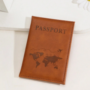 Matte Finish Pu Document Holder With World Map & Letter Print And Fixed Edging Passport Case