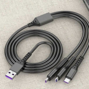 Fishing Net Braided 3 In 1 Data Cable Fast Charging Compatible With Apple Type-C   (1 m )