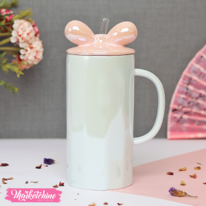 ceramic cup - mint green with pink cover