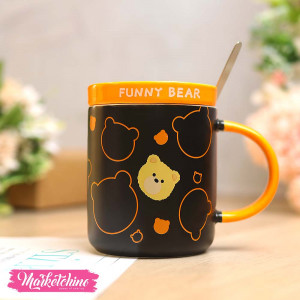 Ceramic Mug With Coaster-Orange Bear