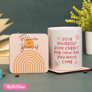 Set OF Printed Mug & Coaster - على قدر حلمك