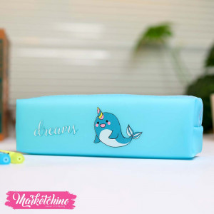 Silicone Pencil case-Light Blue Dolphin 