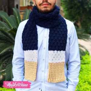 Scarf For Men -Crochet-Dark Blue&Beaige