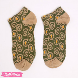  Floral Pattern Fashionable Ankle Socks-Olive