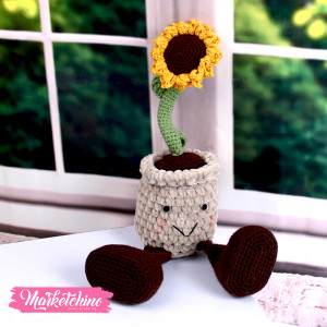 Sun Flower Pot-Crochet-Brown