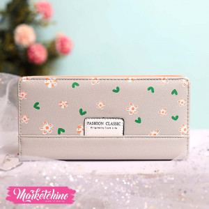 Leather Wallet-Gray Flower