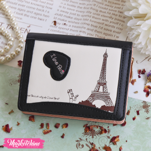 Small Leather Wallet-Black Eiffel tower