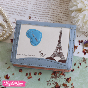 Small Leather Wallet-Blue Eiffel tower